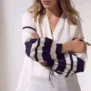 Noa Noa Blouse in Blue White Striped Balloon Poet